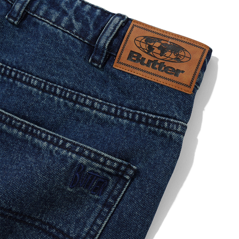 Straight Leg Denim Jeans - Distressed Indigo