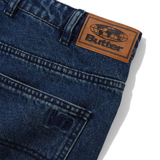 Straight Leg Denim Jeans - Distressed Indigo