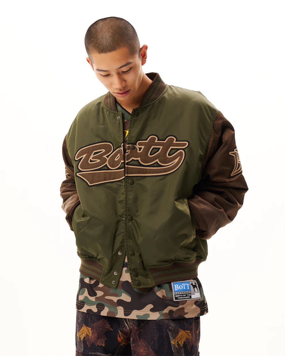 Nylon Varsity Jacket - Olive