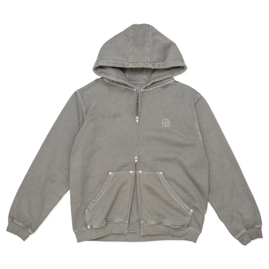 Monogram Zip Hood - Washed Grey