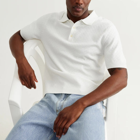 Naples SS Polo, Retro Diamond - Ecru