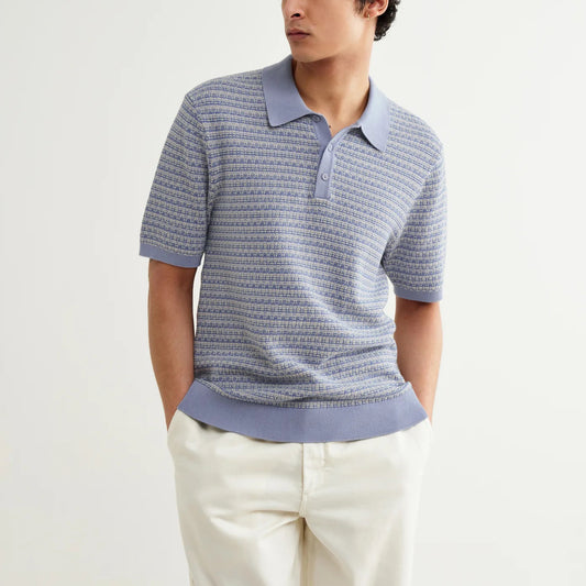 Naples SS Polo, Mini Geo - Light Blue