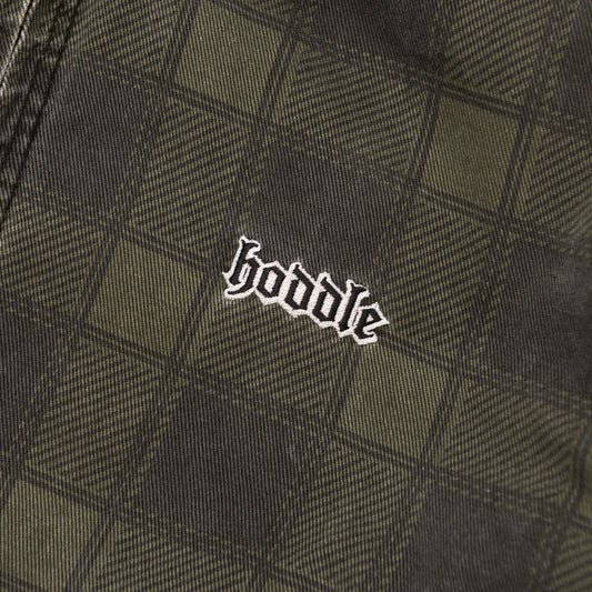 Hooded Quilted Denim Jacket - Green Plaid