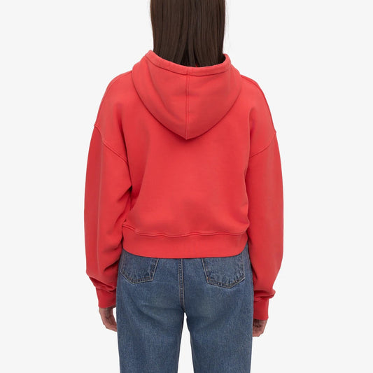 Women's Organic Crop Zip Hood - Red Tangerine
