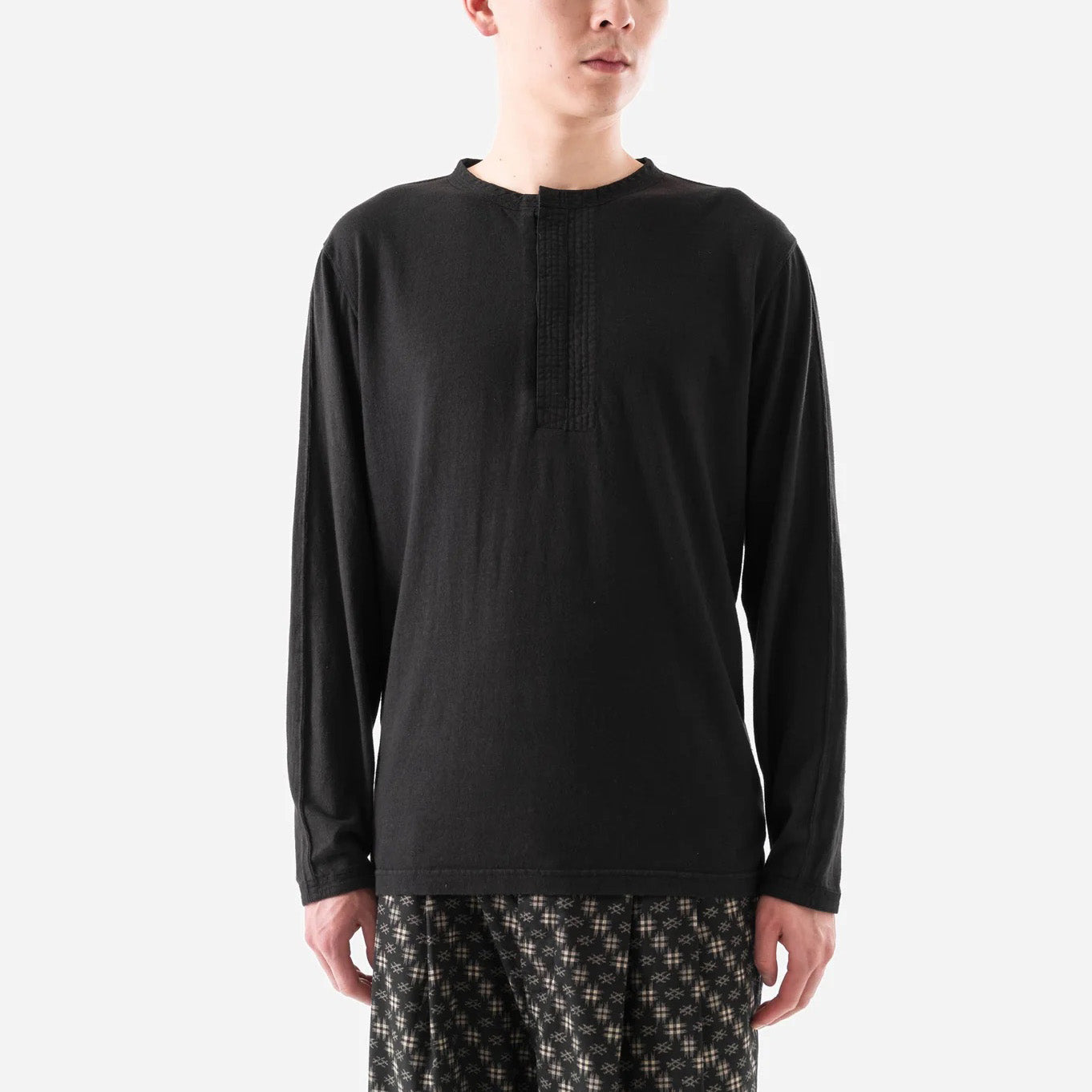 7208 Cotton Hemp Henley LS T-Shirt - Black