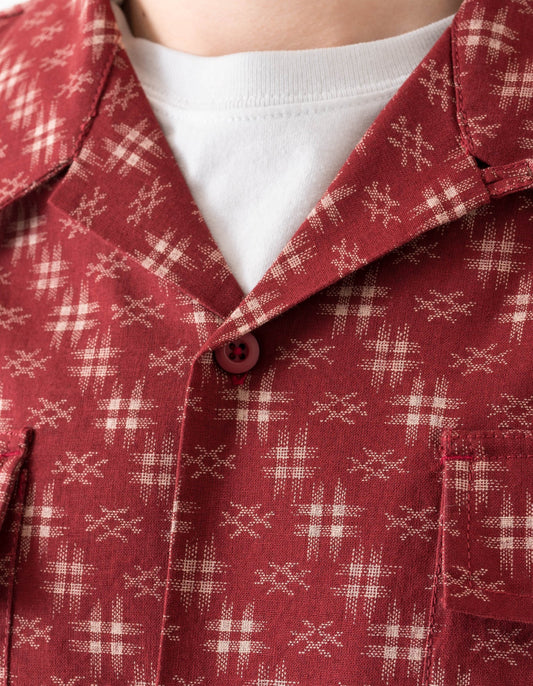 7320 Kasuri Cuban Collar Shirt - Aka Red