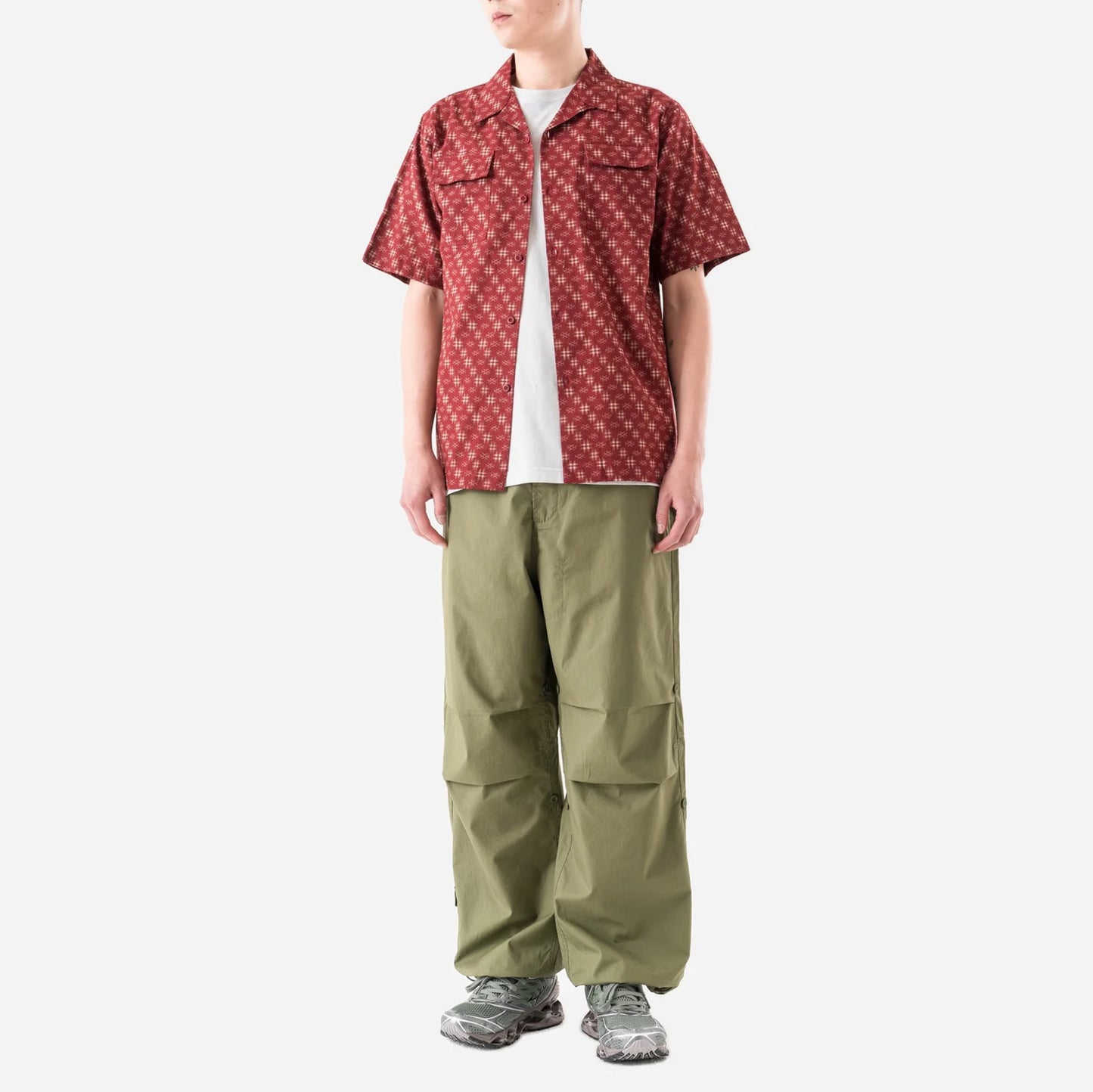 7320 Kasuri Cuban Collar Shirt - Aka Red
